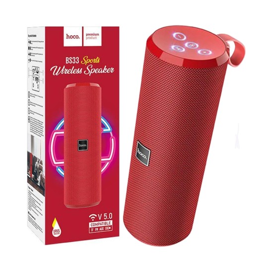 Hoco Sports Wireless Speaker BS33 Voice FM/TF/AUX/USB 1200mAh BT V5.0 Red